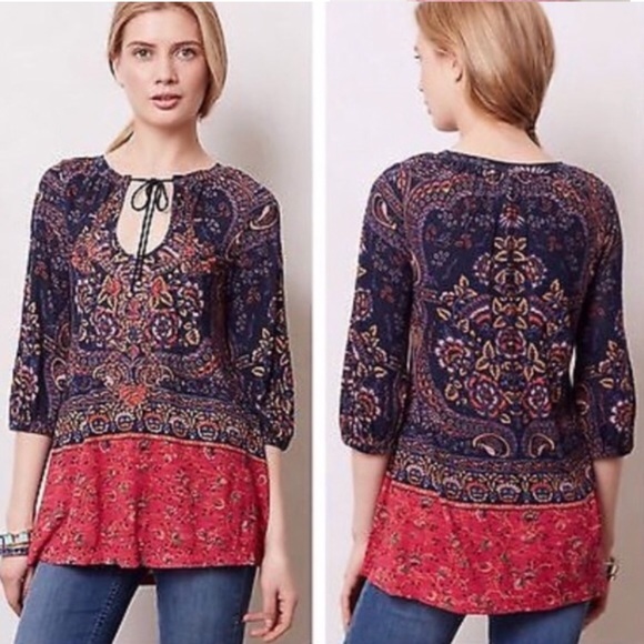 Anthropologie Tops - Anthropologie Meadow Rue Blushed Paisley Peasant